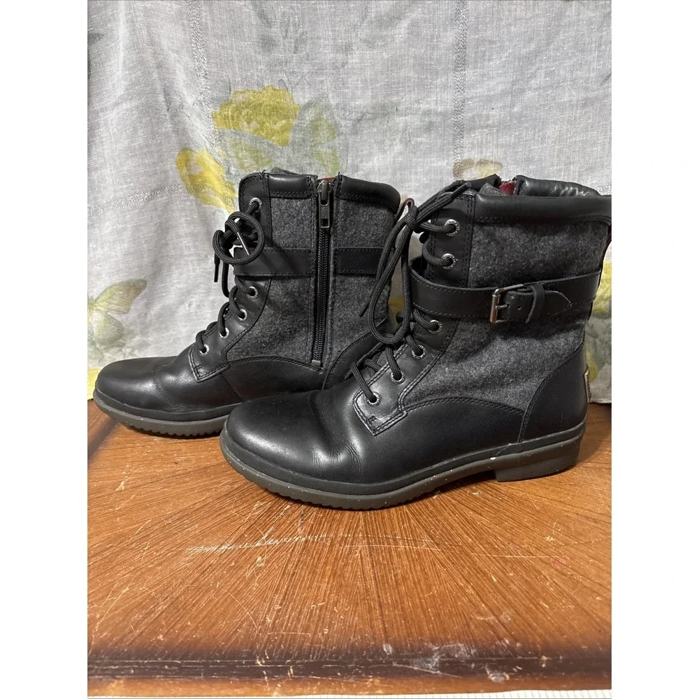 Ugg Kesey Womens Boot Waterproof Full-Grain Leather Wool-Blend Black‎  Size 8
